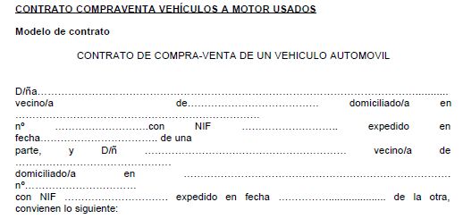 Contrato de compraventa vehiculo usado entre particulares